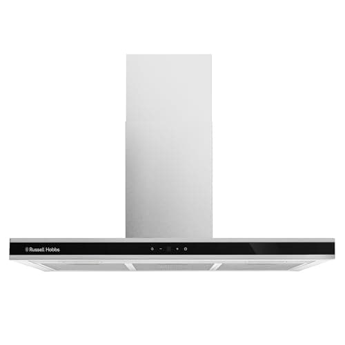 Image of Russell Hobbs 90cm T-Shaped Cooker Hood in Stainless Steel with 3 Speed Settings, 3x Washable Aluminium Filters, Extraction or Recirculation, Boost Function, LED Lights A++ Energy Rating, RHGCH903SS