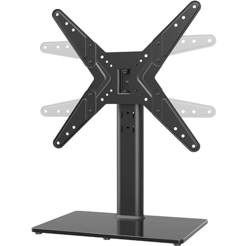 Image of Universal Swivel TV Stand/Base Table Top TV Stand for 21 to 55 inch TVs with 90 Degree Swivel, 4 Level Height Adjustable, Heavy Duty Tempered Glass Base, Holds up to 45kgs, HT02B-002