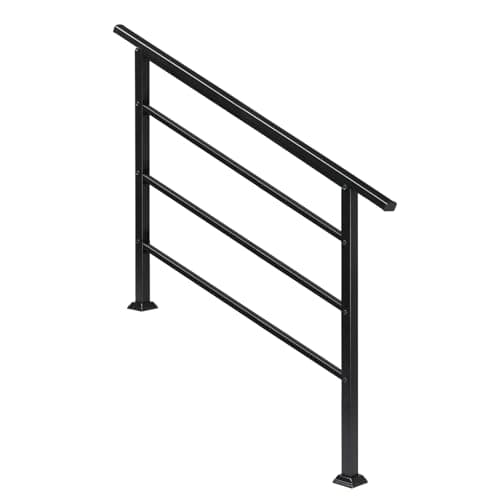 Image of Outopee Wrought Iron Exterior Handrail - Adjustable Outdoor Stair Railing for 1 to 4 Steps With Installation Kit for Stairs, Garden, House Entrance, Backyard & Balcony