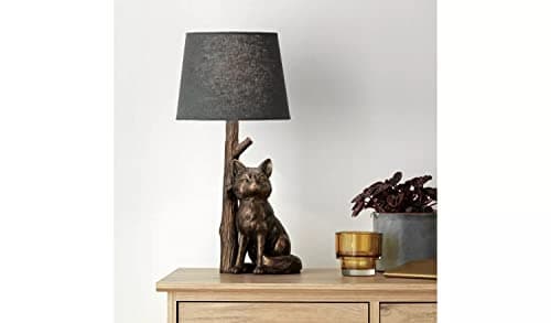 Image of AIDNI Fox Table Lamp, Bronze Sculpture Base, Grey Fabric Shade