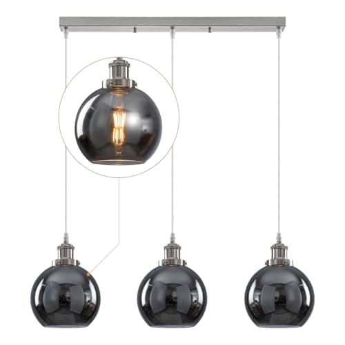 Image of WILON Ceiling Lighting Vintage, 3 Pendant Ceiling Light, Glass Grey Lampshades, Adjustable Hanging Lights for Living Room Hallway Kitchen Island Loft