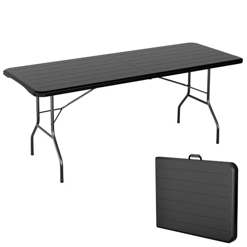 Image of mcc direct 6ft (180cm) Folding Table Heavy Duty – Indoor & Outdoor Plastic Table for Garden, Picnic, BBQ, Camping, Party & Catering (Dark Wood)