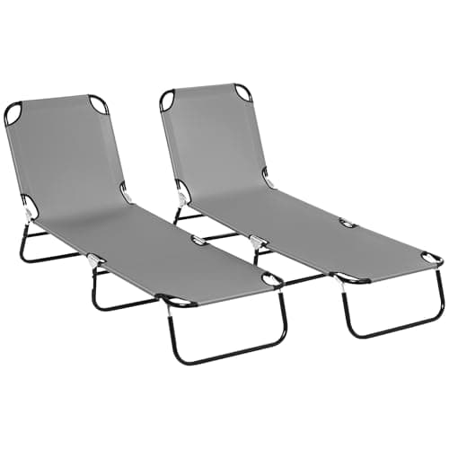 Image of Outsunny Folding Sun Loungers Set of 2, Outdoor Day Bed with 5-Position Adjustable Backrest, Portable Recliner Garden Chairs with Breathable Mesh for Beach, Patio, Dark Grey