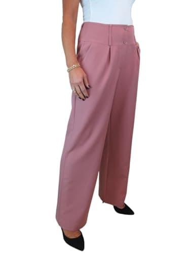 Image of Paulo Due Women's Wide Leg Formal Trousers, High Waist, Pleated Smart Office Workwear Pink 10-22 (10)