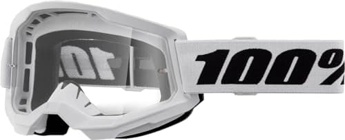 Image of 100% Strata 2 Goggles | Mirrored & Clear Lens Options | MTB/MX Goggles – Anti-Fog, Sweat-Absorbing Foam, Silicone Strap | Adult Off-Road Riding Eyewear Protection (White, Clear Lens)