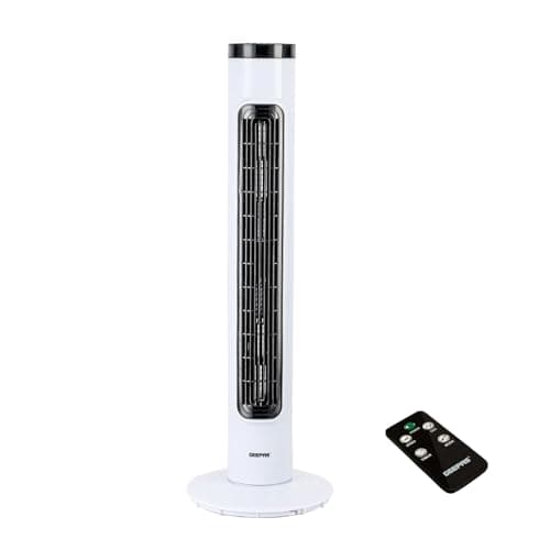 Image of GEEPAS 32" Tower Fan with Remote Control | Portable Bladeless Oscillating Cooling 3 Speed Level 3 Mode With 7.5H Timer | Standing Energy Efficient Air Cooler for Home Office 2 Year Warranty 50W White