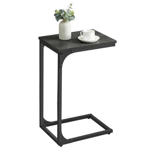 Image of VASAGLE C-Shaped Side Table, Bedside Table, Sofa Side Table, Coffee Table, with Metal Frame, Industrial, for Living Room, Bedroom, Misty Grey and Ink Black LET350B68