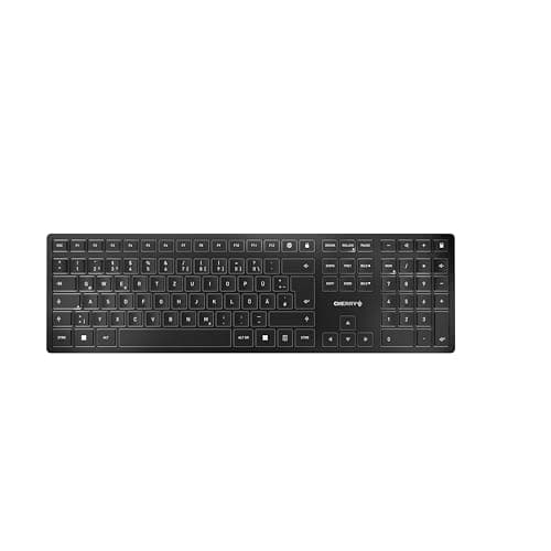 Image of CHERRY KW 9100 SLIM, Wireless Design Keyboard, German Layout (QWERTZ), Choice of Bluetooth or 2.4 GHz RF, Flat Keys, Rechargeable, Black-Grey