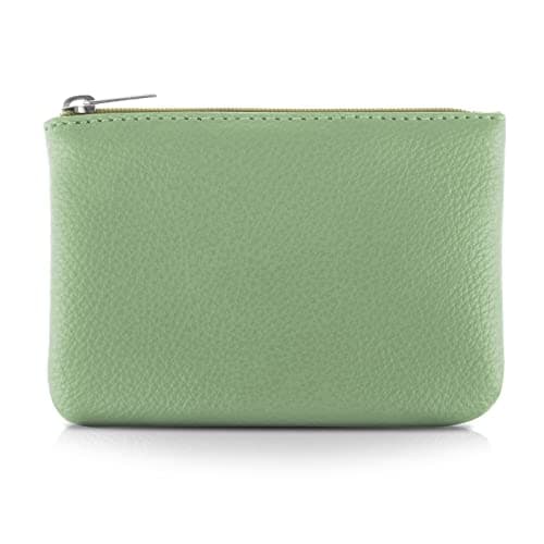 Image of TIESOME PU Lychee Pattern Zipper Coin Purse - Portable Mini Change Wallet for Women, Credit Card ID Key Headset Lipstick Pocket (Green)
