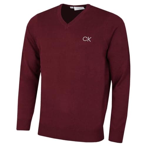 Image of Calvin Klein Mens V-Neck Sweater - Burgundy - L