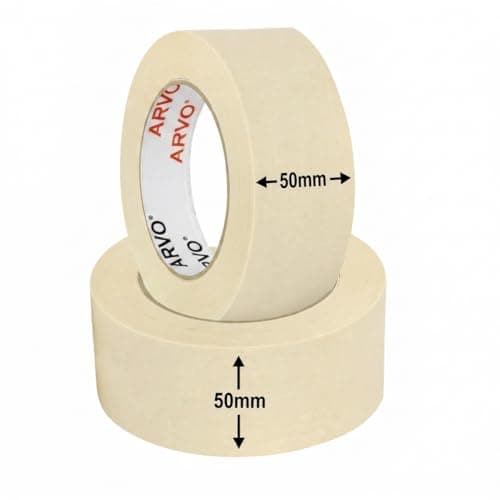Image of ARVO Masking Tape for Painting – 50 mm x 50 m Decorators Painters Tape | Medium-High Adhesion, Crepe Paper for Walls, Trim & Multi-Surface Indoor Decorating – Pack of 2