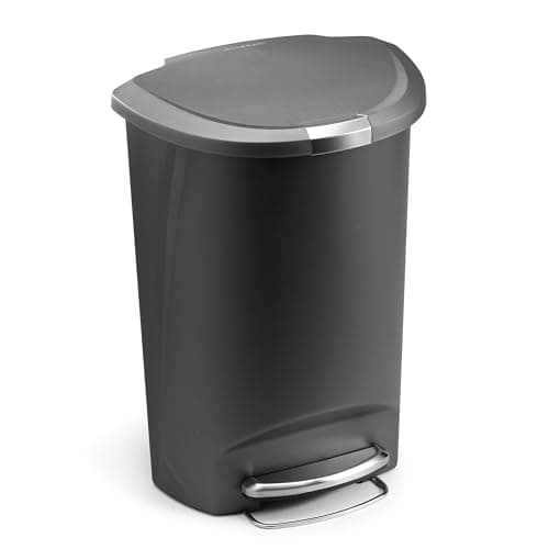 Image of simplehuman 50 Liter / 13 Gallon Semi-Round Kitchen Step Trash Can with Secure Slide Lock, Grey Plastic