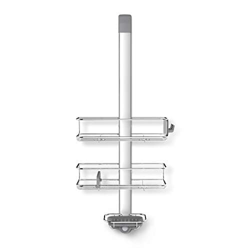 Image of simplehuman BT1101 Over Door Shower Caddy, Hanging Bathroom Shelf Storage Organiser, Suction Cups, No Drilling, Rustproof, Adjustable Shelves, Moveable Divider, Easy Bottle Dispensing, Storage Hooks