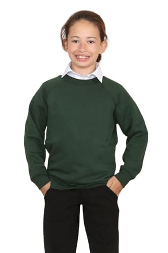 Image of Hamishkane® School Jumpers for Boys and Girls, Kids Crew Neck Fleece Jumper, Long Sleeve Plain Boys Sweatshirt, Unisex School Uniform Girls, Ages 2-13 Bottle Green