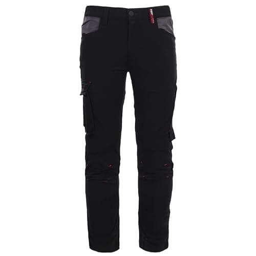 Image of TuffStuff - Evo Flex Trousers, Black - 34" Waist, Regular 30" Length - Slim Fit, 4-Way Stretch & Part Elasticated Waist - with Reinforced Kneepad Pockets, Cargo & Rule Pocket - Heavy Duty Workwear