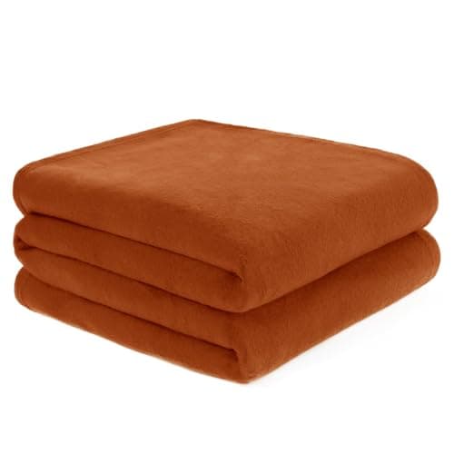 Image of Dreamscene Fleece Throw Blanket for Bed, Soft Warm Cosy Plain Burnt Orange Throw Over Sofa Outdoor Blanket Lightweight Fluffy Single Fleece Blankets, 120 x 150cm