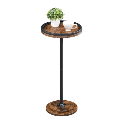Image of HOOBRO Round Side Table, Small Bedside Table, Drink Tables, Accent Round Table with Pedestal, Coffee Martini Tables Compact Corner Sofa Tables for Small Space, Rustic Brown and Black EBF168BZ01