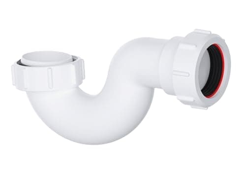 Image of PlumbEZ Shallow P Trap 40mm Shower Trap with Universal Outlet, White Shallow Bath Siphon and Bath Drain Hose Solution