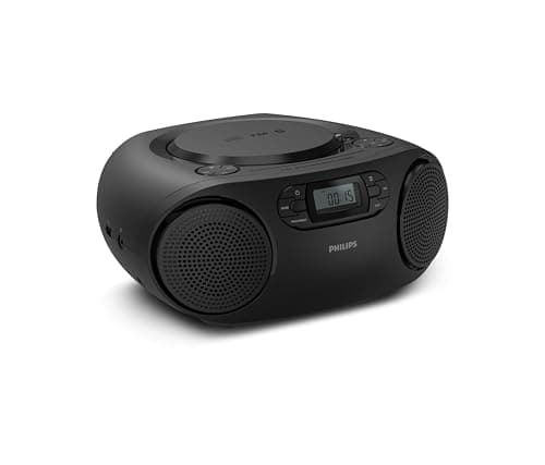 Image of Philips TAZ2000 Portable CD Soundmachine with FM Radio, Bluetooth 6.0, USB Playback, Audio‑In, Dynamic Bass Boost, 6W Stereo Speakers, AC/Battery Powered, Carry Handle - Black