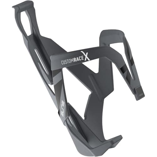 Image of Elite Custom Race X Bottle Cage Grey Skin Black Graphic – Ultra Lightweight Side-Entry Bike Bottle Holder 28.5g – Self-Adjusting Fibre-Reinforced – For Road Bike, MTB & Gravel Cycling