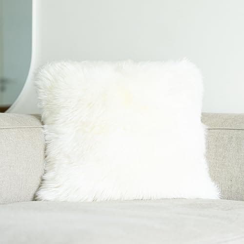 Image of Nordic Sheep Sheepskin Cushion Covers 50x50 cm | Durable New Zealand Long-Hair for a Nordic Style | Perfect Fluffy Pillows for Sofa, Chair & Bed | Color: White