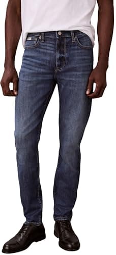 Image of Calvin Klein Men's Slim Taper Dark Irving Jean LV04RE779G Jeans, Blue (Dark Irving), 33W / 30L