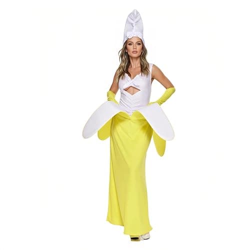 Image of EraSpooky Women Fun Banana Costume - Yellow Fruit Dress-Up Outfit with Peeling Effect, Yellow, Large
