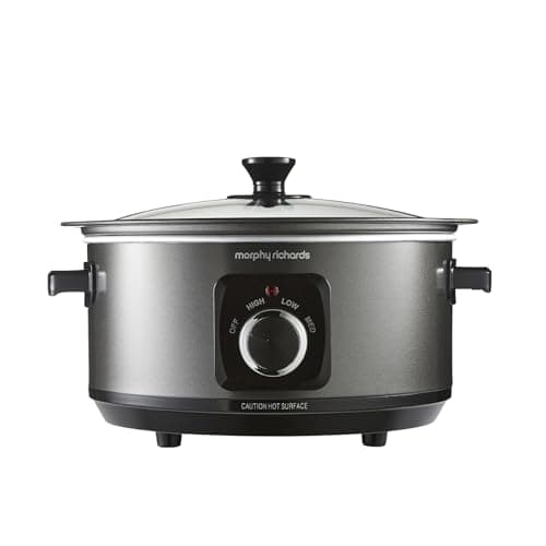 Image of Morphy Richards 6.5L Sear and Stew Slow Cooker with Detachable Hinged lid, Shatter Resistant Aluminium Pot, 3 Heat Settings, Hob Proof, Easy Clean, 163W, Black, 461020