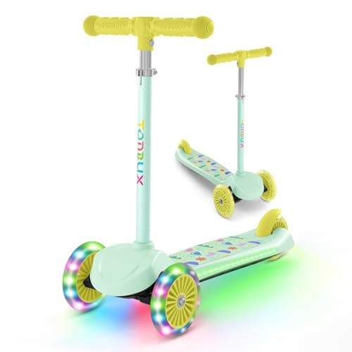 Image of TONBUX 3 Wheel Tri Scooter, Easy Folding System, Height Adjustable Handlebars, Tilt To Turn Steering, Kids Aged 3+ Years (Mint)