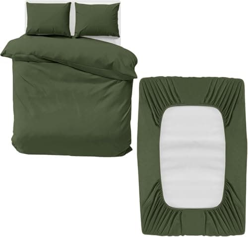Image of MOONLIGHT20015 King Bedding Set 4 Piece Duvet Cover Fitted Sheet with Pillow cases Soft Brushed Microfiber Duvet Cover sets Olive Green