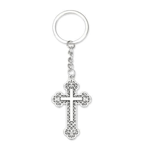 Image of FRULX Minimalist Design Cross Keyring,Silver Metal Pendant,Personalized Keychain,Presents for Women,Personalised Keyring,Personalised Gifts,Friendship Gifts for Women,Bag Charm,Novelty Keyrings