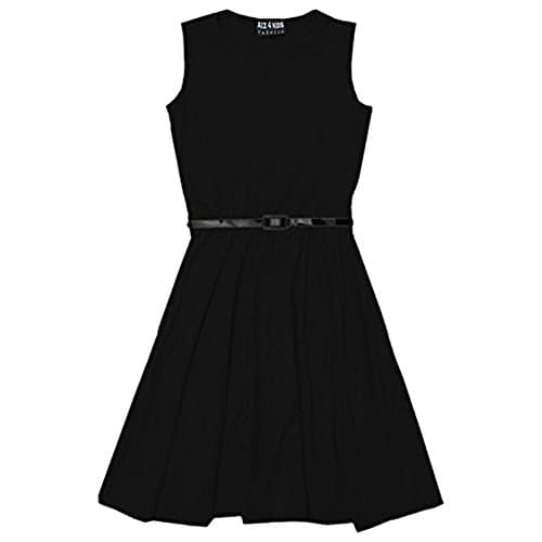 Image of A2Z 4 Kids Girls Party Fashion Dresses with Free Belt Summer - Skater Sleeveless Black 11-12