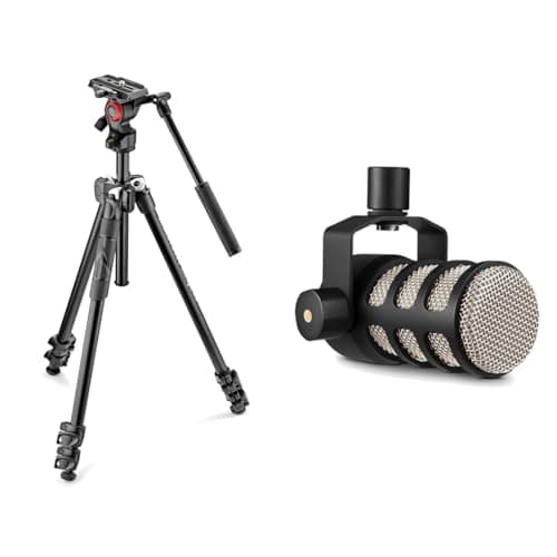 Image of Manfrotto MK290LTA3-V, Kit 290 Light with Video Fluid Head, Aluminium, for DSLR & RØDE PodMic Broadcast-quality Dynamic Microphone with Integrated Swing Mount for Podcasting, Streaming, Gaming