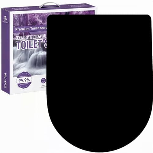 Image of Solng Aldoih D Shaped Soft Close Toilet Seat, Quick Release, Heavy Duty Thermoplastic, Easy Clean, Adjustable Hinges, Black, 46x36x5cm