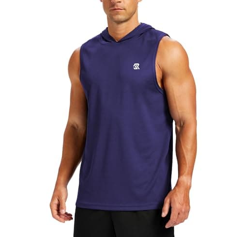 Image of Men's Gym Hooded Tank Top Mesh Muscle Vest Bodybuilding Sleeveless Hoodie Workout Training Stringer Quick Dry Fitness Apparel for Weightlifting Running High Breathability Athletic Gear Purple 2XL