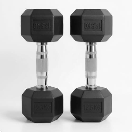 Image of Hex Dumbbells Pair (2.5kg–30kg) | Rubber-Encased Cast Iron Hand Weights Anti-Roll Hex Design Strength Training & Home Gym Fitness Equipment for Men & Women (Black, 12.5KG Pair)
