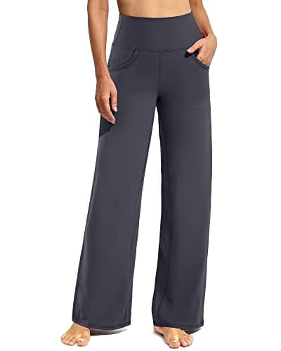 Image of Promover Yoga Pants for Women with Pockets Wide Leg Trousers for Women UK Stretch Work Tracksuit Bottoms Joggers Causal Lounge Tummy Control Pants(Deep Grey,S,Petite)