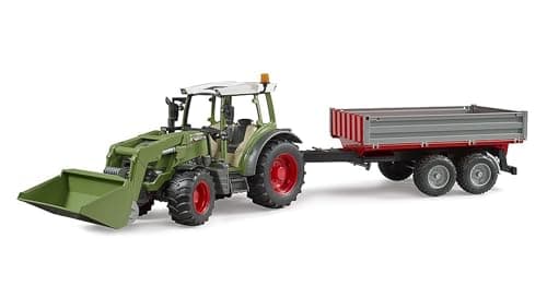 Image of Bruder 02182 Fendt Vario 211 Tractor Toy – 1:16 Scale with Front Loader & Side Wall Tipper Trailer – Realistic Agricultural Vehicle for Kids Ages 3+ – Compatible bWorld Accessories