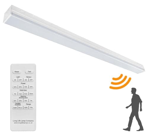 Image of Long Life Lamp Company 60W LED Microwave Sensor Ceiling Batten Light Fitting 5 feet Remote Control Dimmable 6500k MSBL60