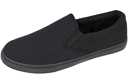 Image of Mens Canvas Mesh Slip On Espadrilles Casual Low Top Plimsoll Trainers Size 7-12 (All Black, UK Footwear Size System, Adult, Men, Numeric, Medium, 10)
