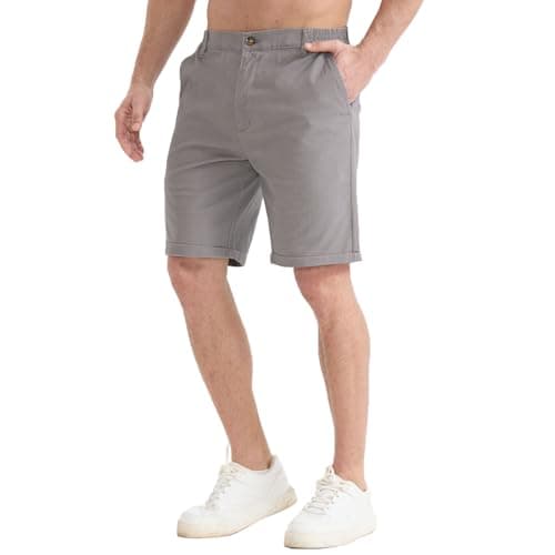 Image of FizzPop Mens Shorts UK Chino Shorts with Pockets Golf Cotton Casual Summer Stretch Smart Elasticated Waist Grey XL