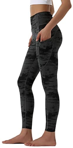 Image of OVRUNS Yoga Pants for Women Tummy Control Gym Leggings with Pockets for Sport Athletic Workout Running - Black Grey Dye- L