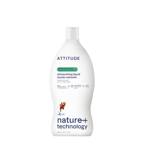 Image of ATTITUDE Washing Up Liquid, EWG Verified, Plant-Based & Vegan Dish Soap, Naturally Derived, Green Apple & Basil Scent, 700 mL