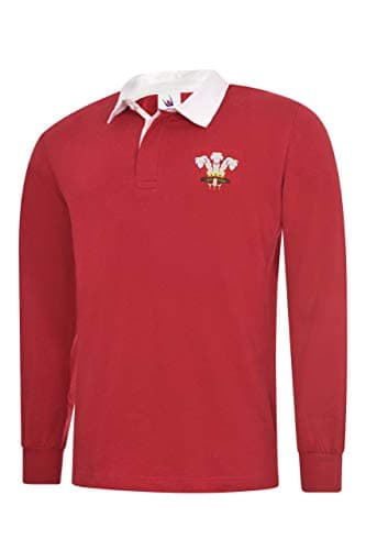 Image of Wales Long Sleeve Retro Style Rugby Shirts. 6 Nations Rugby (L (42-44)) Red