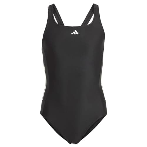 Image of adidas Girl's Cut 3-Stripes Swimsuit, Black/White, 3-4 Years