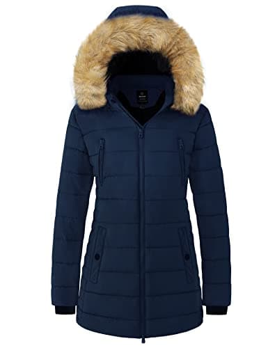 Image of Wantdo Women's Winter Hooded Warm Coat Classic Cotton Parka Jacket Water Resistant Outdoor Jacket Windproof Outerwear Coats Navy S