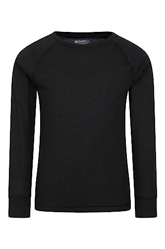 Image of Mountain Warehouse Talus Kids Base Layer Top - Breathable & Lightweight, Moisture Wicking, Boys & Girls - Autumn, Winter, Travel Black (02) Kids Size 3-4 Years
