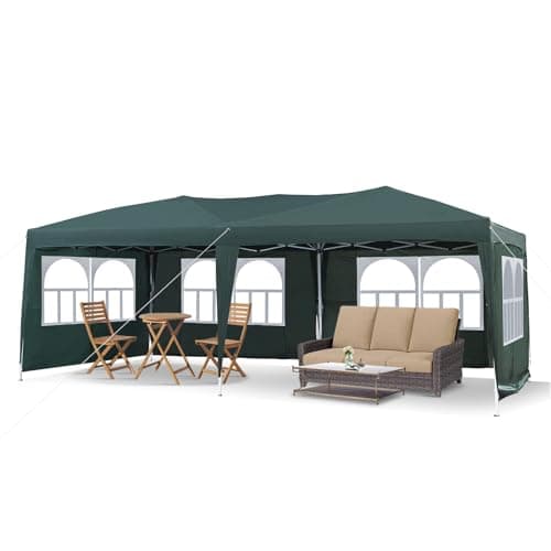 Image of LEMROE Pop Up Large Gazebo 3 x 6M with Sides, Party Tent Event Shelter Heavy Duty Camping Gazebo with Rainproof 210D Marquee for Garden Outdoor (green-with sidewalls)