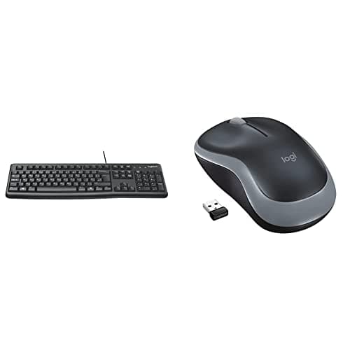 Image of Logitech K120 Wired Keyboard for Windows, Black & M185 Wireless Mouse, 2.4GHz with USB Mini Receiver, 12-Month Battery Life, 1000 DPI Optical Tracking, Ambidextrous, Grey