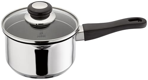 Image of Judge Vista Draining Non-Stick Saucepan 16cm, 1.5L, Silver, Shatterproof Vented Glass Lid, Induction Ready, Oven Safe